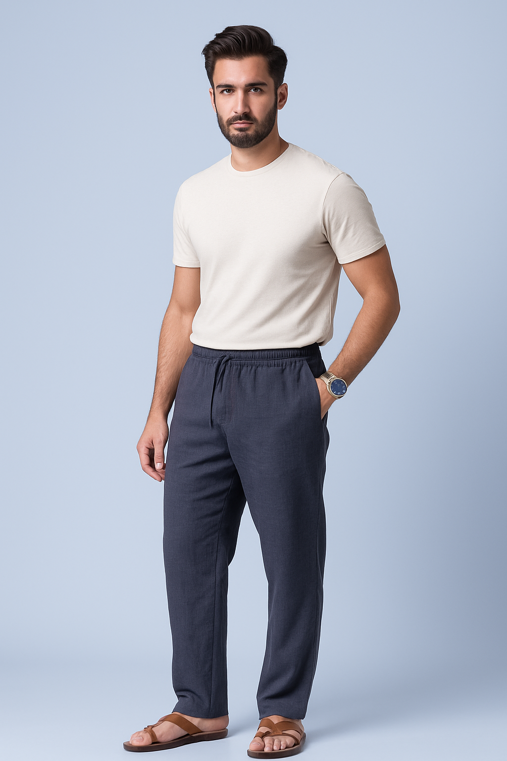 Men’s Cotton Linen Blend Gray Pants