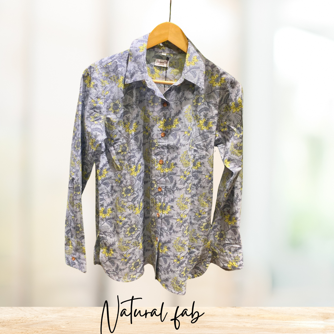 Premium Grey Cotton Shirt for Women | Natural Fab | 100% Pure Cotton & Comfortable Fit
