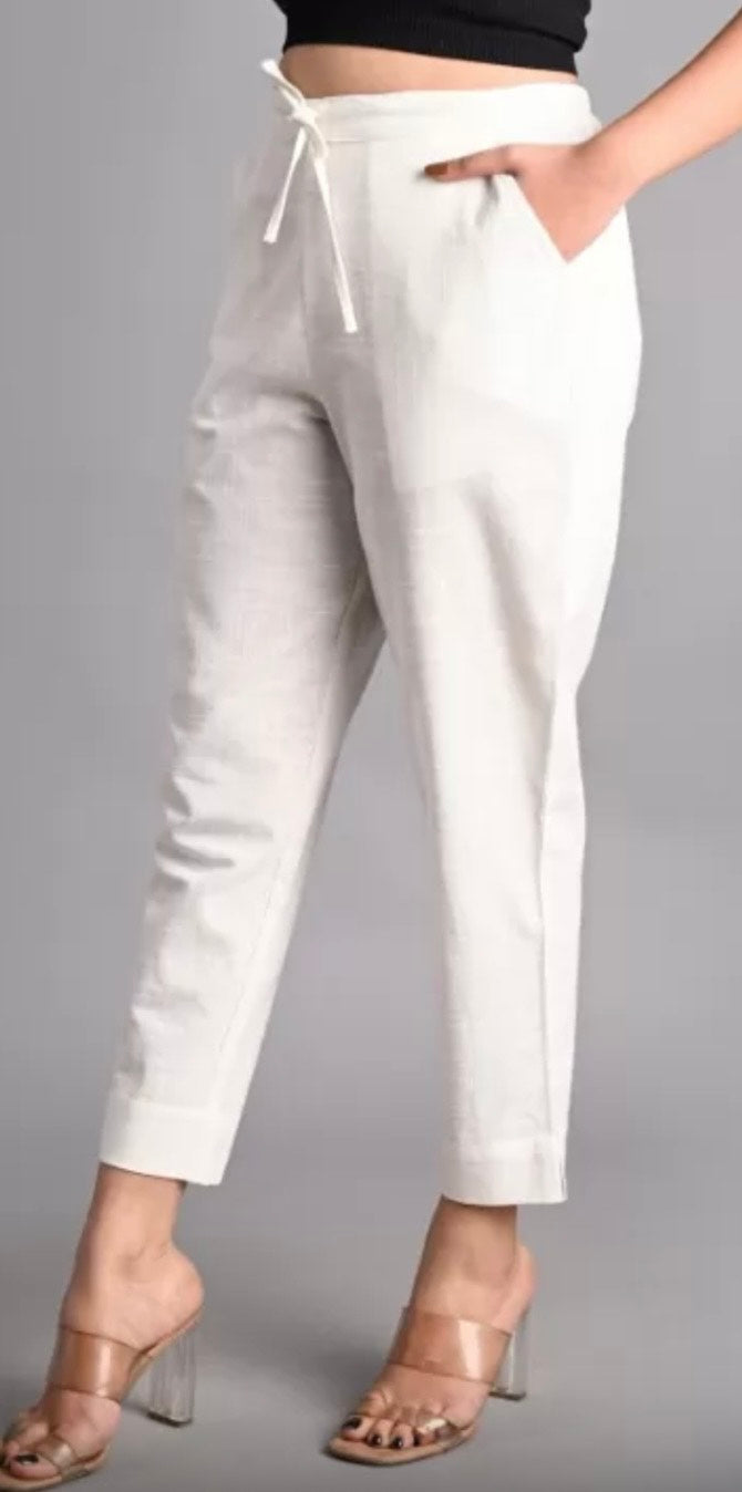 Buy White Cotton Slim Pants Online - Shop for W